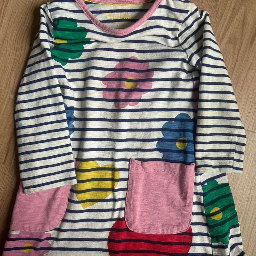 Mini Boden Striped Dress with Floral Print